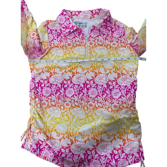 IBKUL Womens Long Sleeve Top Half-Zip Floral Print Pink Yellow UPF 50 Size S - Picture 5 of 8
